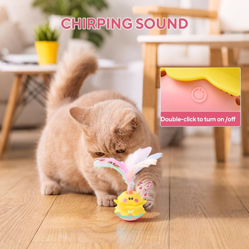 Interactive Automatic Cat Feather Toy, Rotating With LED Light, Rechargeable Electronic Chirping Toys For Indoor Cats.