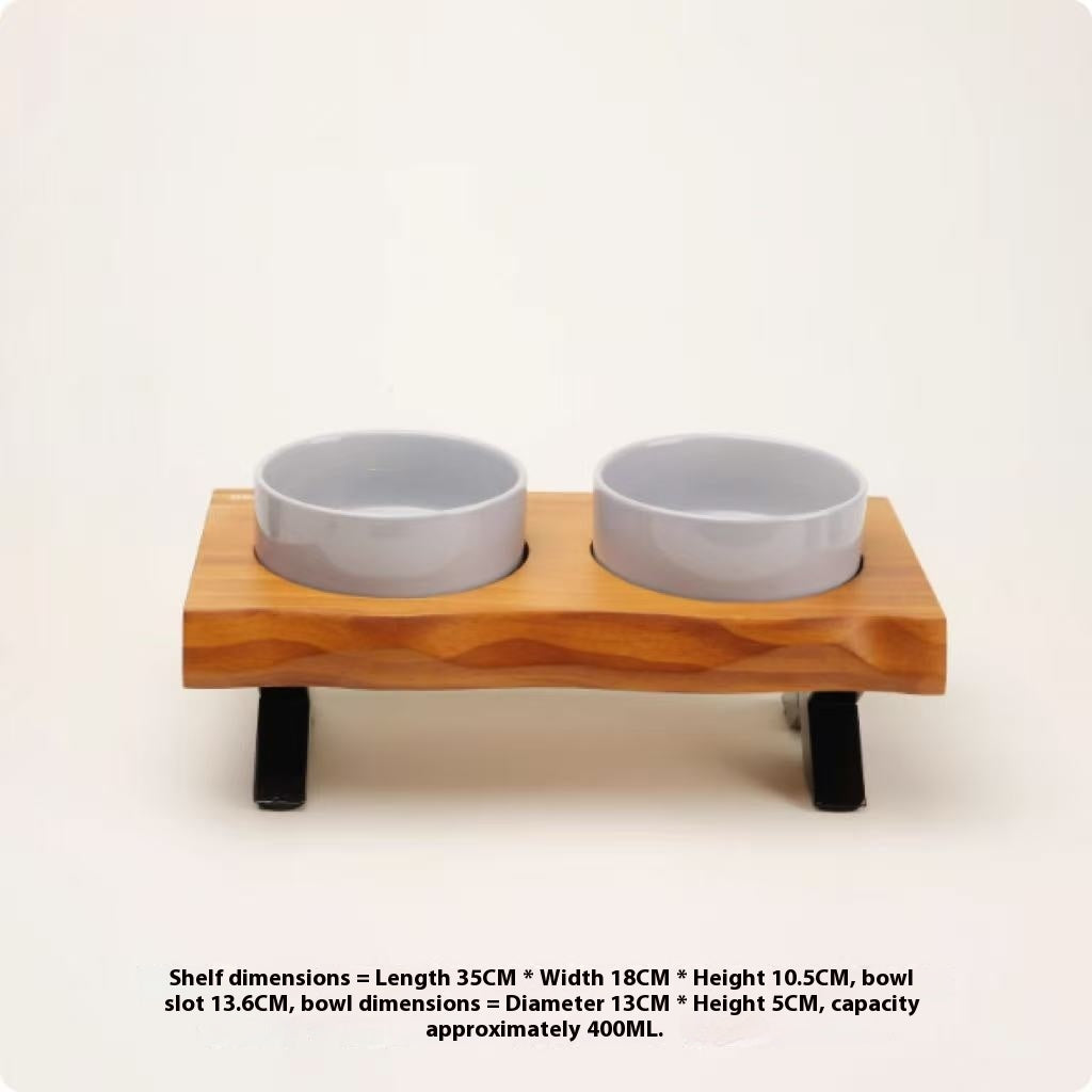 Anti-tumble Wooden Frame Ceramic Pet Bowl