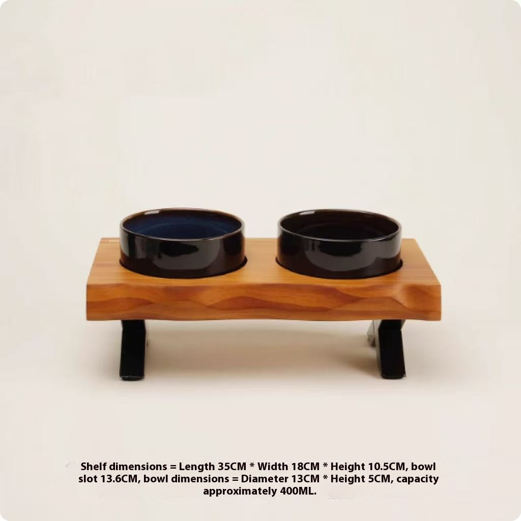 Anti-tumble Wooden Frame Ceramic Pet Bowl