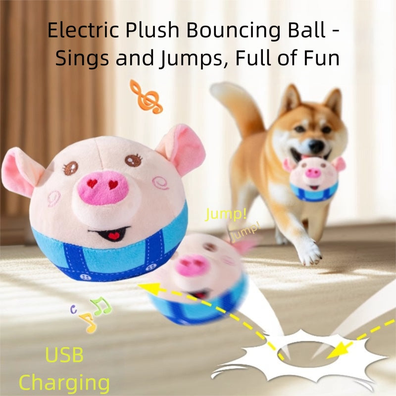 Dog Plush Piglet Toy, Electric Jumping Ball, Singing And Jumping, USB Rechargeable Pet Cat Interactive Toy