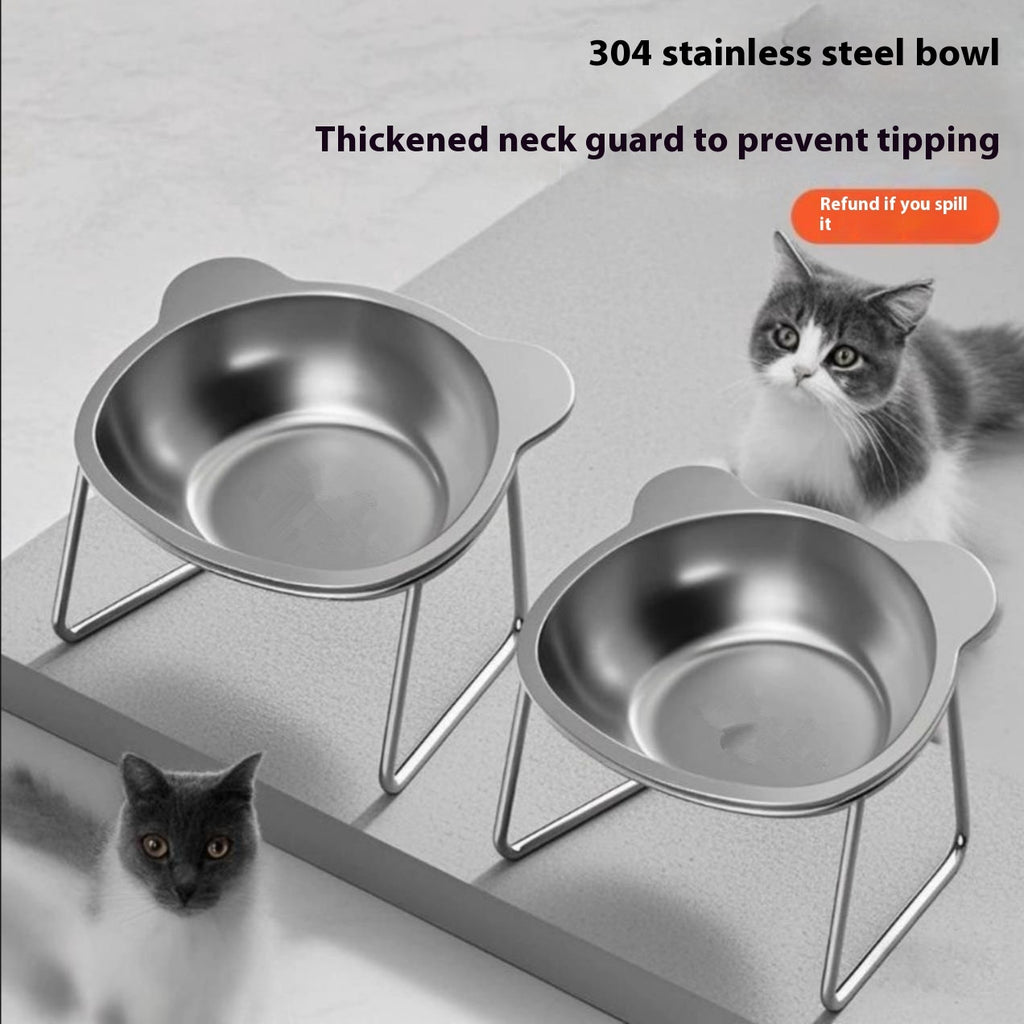 Stainless Steel Cat Water Bowl Pet Neck Protector Elevated Rack Pet Bowl