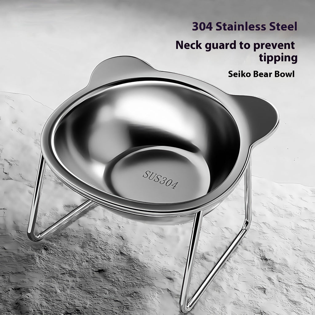 Stainless Steel Cat Water Bowl Pet Neck Protector Elevated Rack Pet Bowl