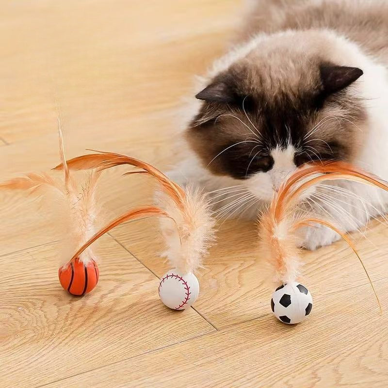 Cat Toys, Self-entertainment Balls, Feather Bouncy Balls, Cat Toys, Cat Self-entertainment And Boredom Relief, Dog Interactive Toys, Pet Supplies
