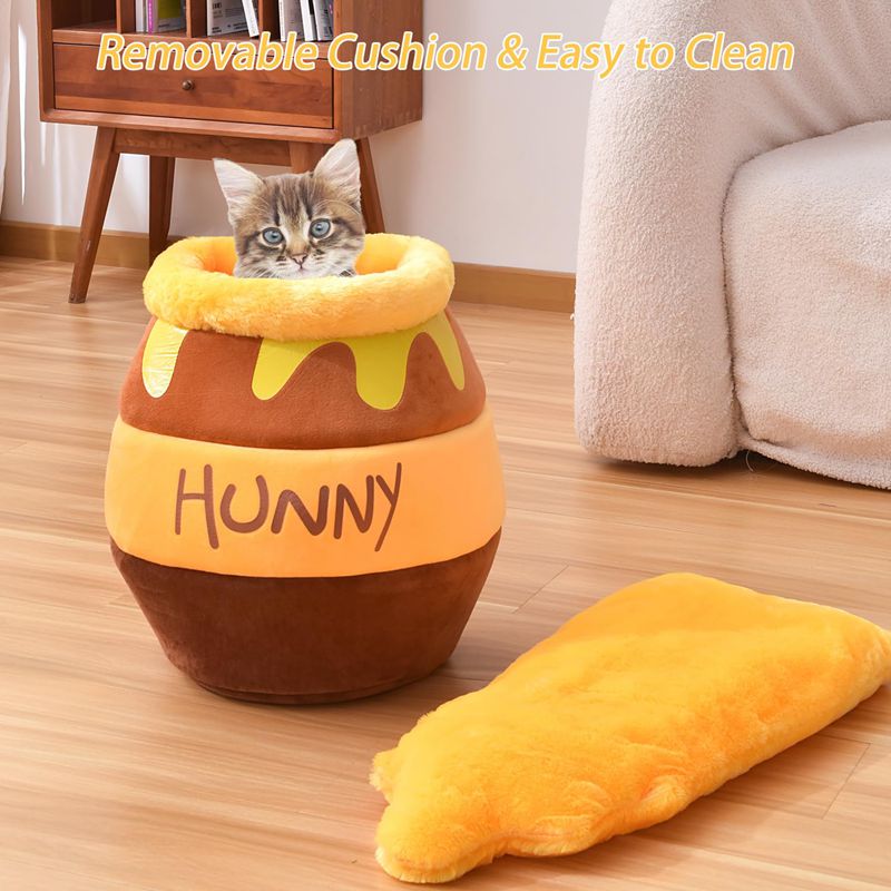 Honey Pot Cat Bed, Comfortable Memory Foam Cat Cave Bed, Honey Pot Pet Nest Pet Cave Bed, Kitten Cave Bed Sleeping House, Cute Cartoon Design Semi Closed Cat Cave Bed For Small Cats