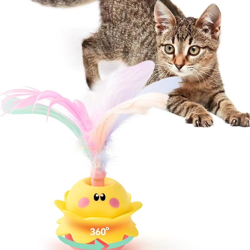 Interactive Automatic Cat Feather Toy, Rotating With LED Light, Rechargeable Electronic Chirping Toys For Indoor Cats.