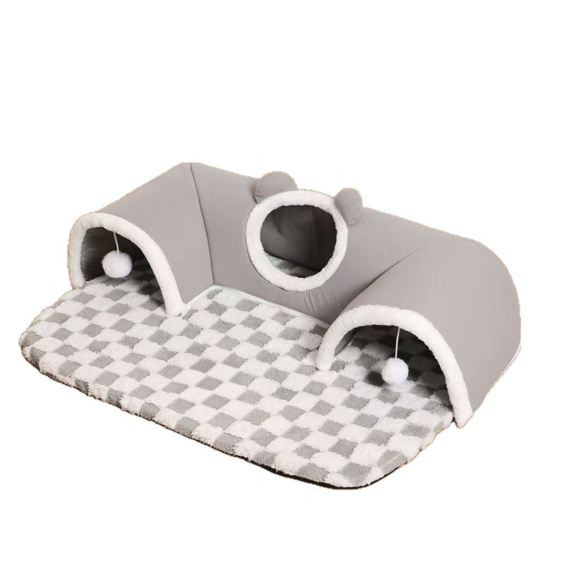 Cat Tunnel Bed Indoor,Cat Peekaboo Cave Bed For Multiple Cats,Kitty Tube With Balls Toys,Removable Small Dog House Washable,Small Animal Tunnel For Kitty,Bunny