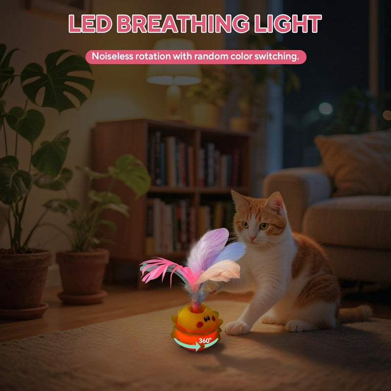 Interactive Automatic Cat Feather Toy, Rotating With LED Light, Rechargeable Electronic Chirping Toys For Indoor Cats.