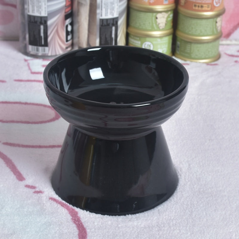 Dogs And Cats Prevention Black Chin High Foot Neck Protector Anti-tumble Pet Ceramic Bowl