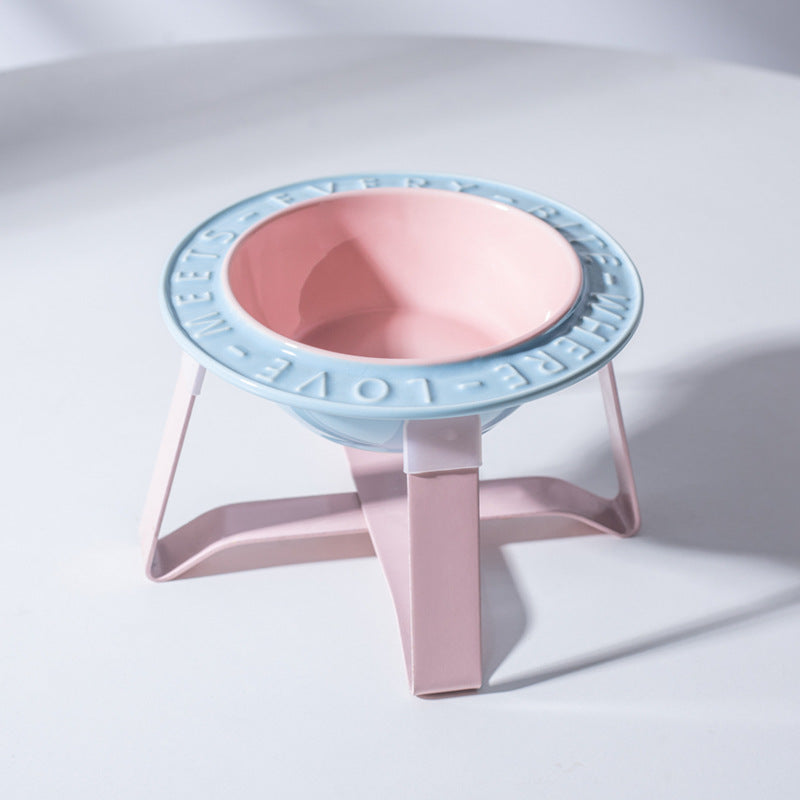 UFO Ceramic Cat Bowl Dog Bowl Rack Neck Protection Anti-tumble