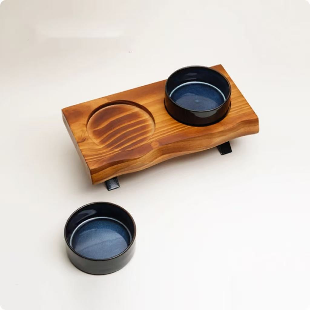 Anti-tumble Wooden Frame Ceramic Pet Bowl