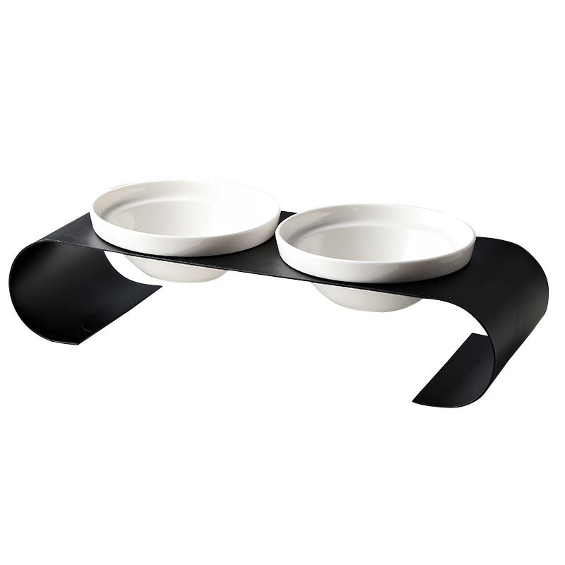 Double Bowl Dog Bowl Iron Frame Protect Spine Ceramic Bowl Set