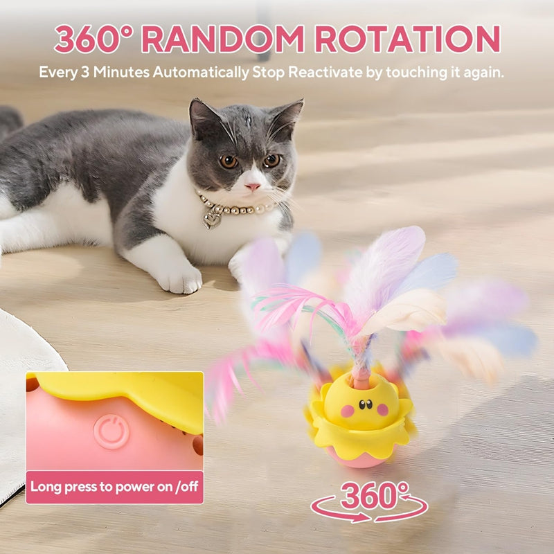 Interactive Automatic Cat Feather Toy, Rotating With LED Light, Rechargeable Electronic Chirping Toys For Indoor Cats.