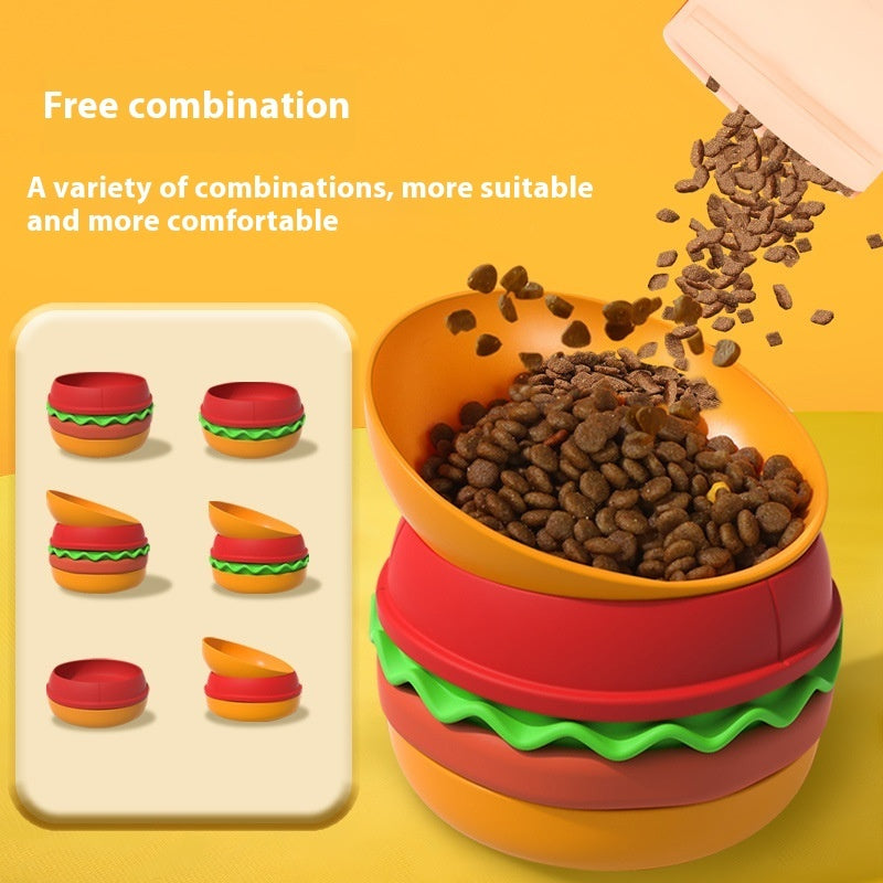 Hamburger Style 5-in-1 Dog Bowl Anti-choke Non-slip Pet Slow Feeding Bowl