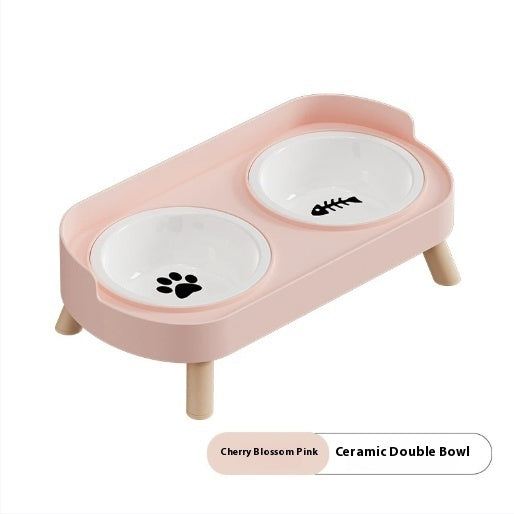 Stainless Steel Double Bowl Ceramic Water And Grain Integrated Feeding Bowl