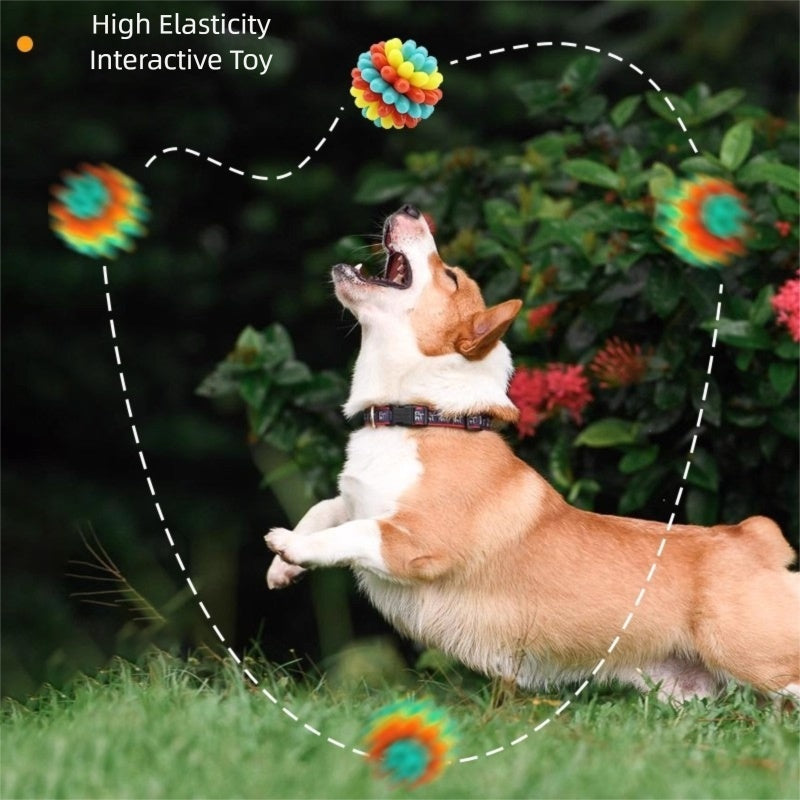 Pet Colorful Teething Toy Balls, Teething And Cleaning Teeth, Durable Rubber Elastic Dog Toys, Energy-consuming Dog Toys