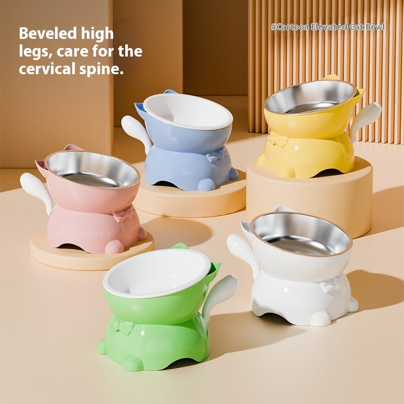 Stainless Steel Anti-fall Oblique Cat Bowl