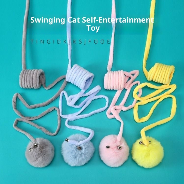Cat Toy Suction Cup Spring Rabbit Fur Ball Retractable Elastic Rope Bite-Resistant Self-Entertainment Interactive Cat Teaser Pet Supplies