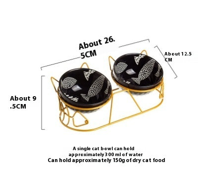 Pet Cat Bowl Ceramic Double Bowl Protection Cervical Spine Fixed Tilt