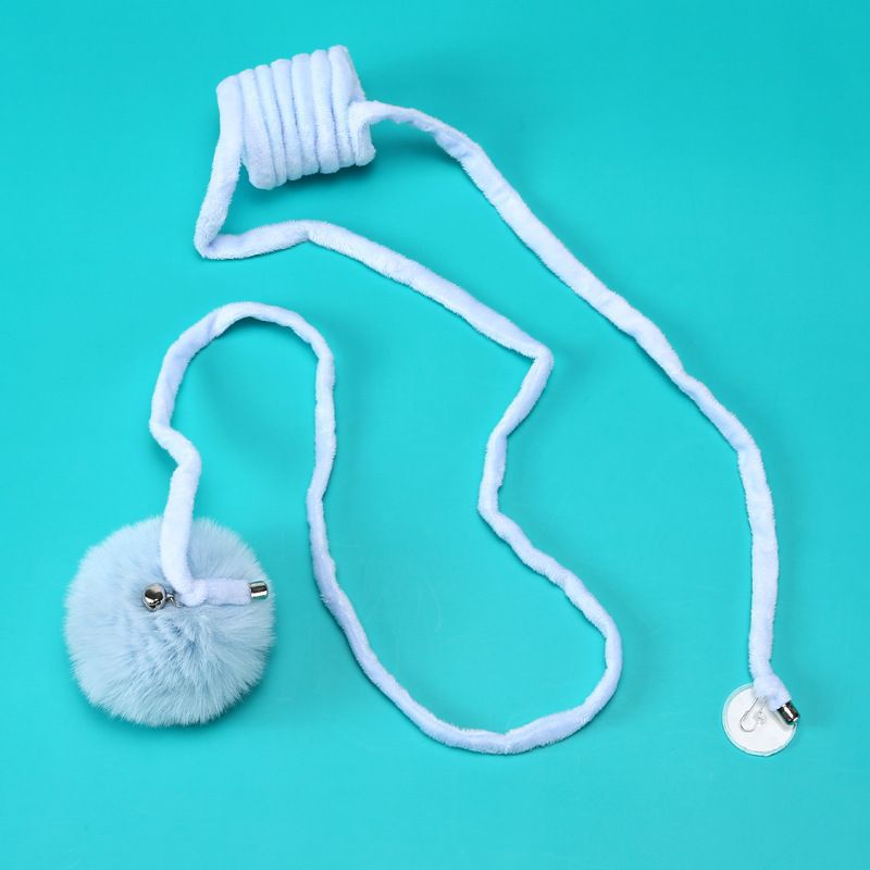 Cat Toy Suction Cup Spring Rabbit Fur Ball Retractable Elastic Rope Bite-Resistant Self-Entertainment Interactive Cat Teaser Pet Supplies
