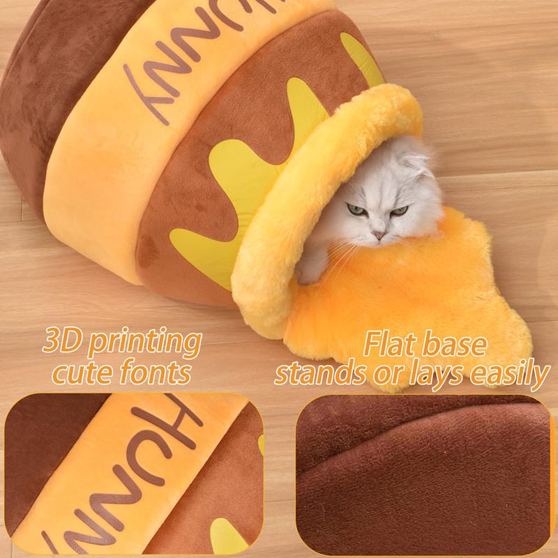 Honey Pot Cat Bed, Comfortable Memory Foam Cat Cave Bed, Honey Pot Pet Nest Pet Cave Bed, Kitten Cave Bed Sleeping House, Cute Cartoon Design Semi Closed Cat Cave Bed For Small Cats