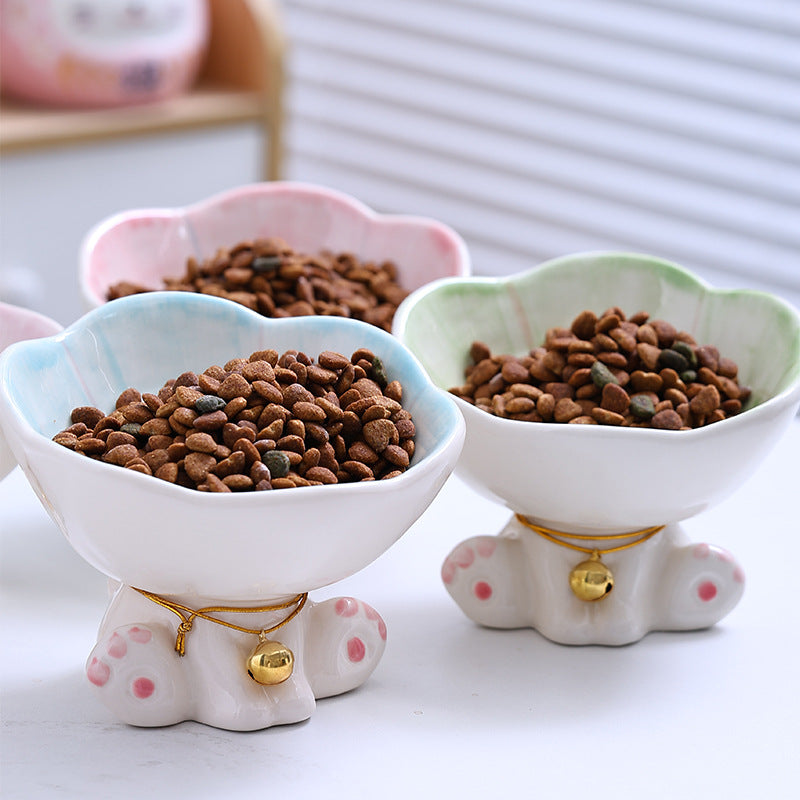 Flower Cute Cat Bowl Pet Bowl Anti-tumble Ceramic