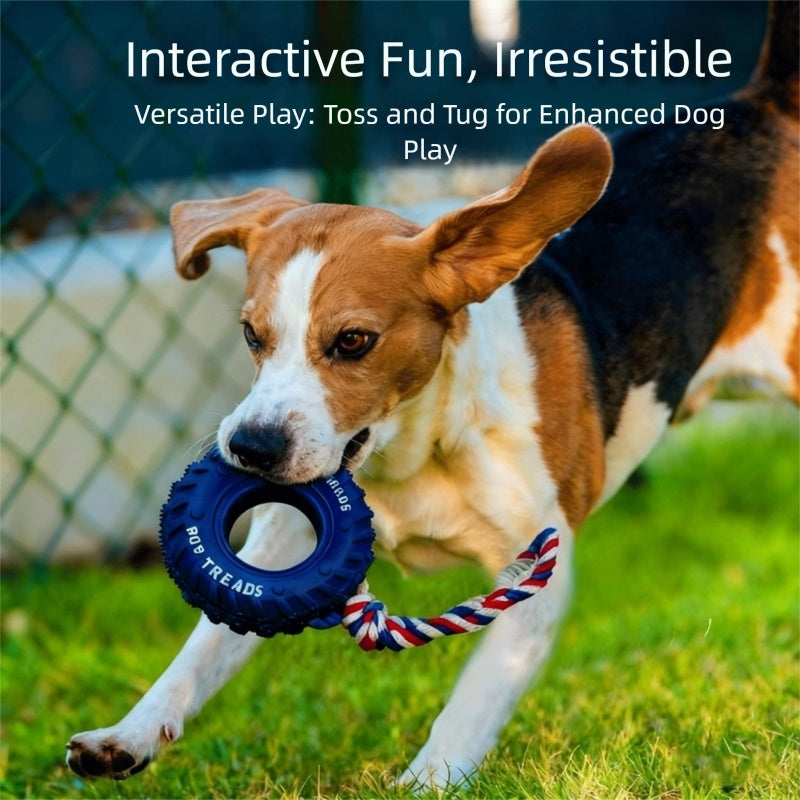 Dog Chew Toy With Rubber Tire & Tug Of War Rope For Medium Large Dogs Aggressive Chewers, Interactive Fetch Play Treat Dispenser Pull Toys