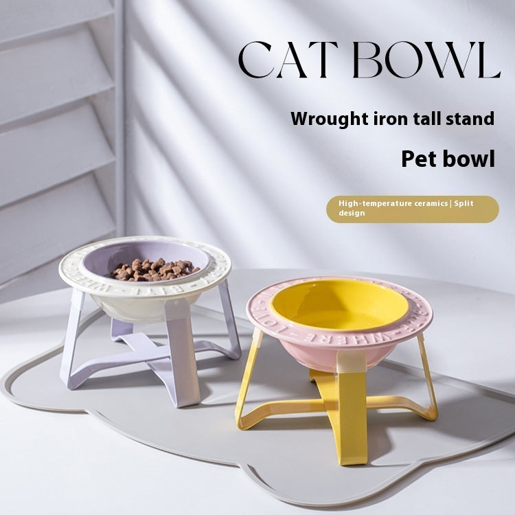 UFO Ceramic Cat Bowl Dog Bowl Rack Neck Protection Anti-tumble