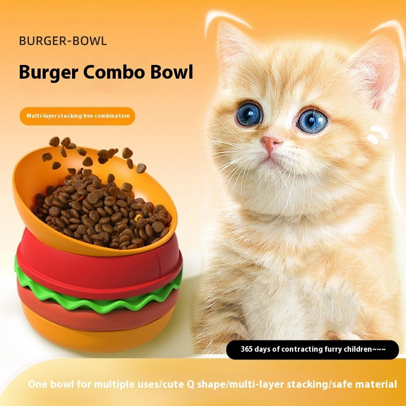 Hamburger Style 5-in-1 Dog Bowl Anti-choke Non-slip Pet Slow Feeding Bowl