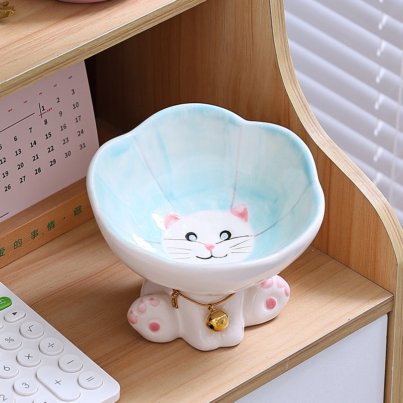 Flower Cute Cat Bowl Pet Bowl Anti-tumble Ceramic