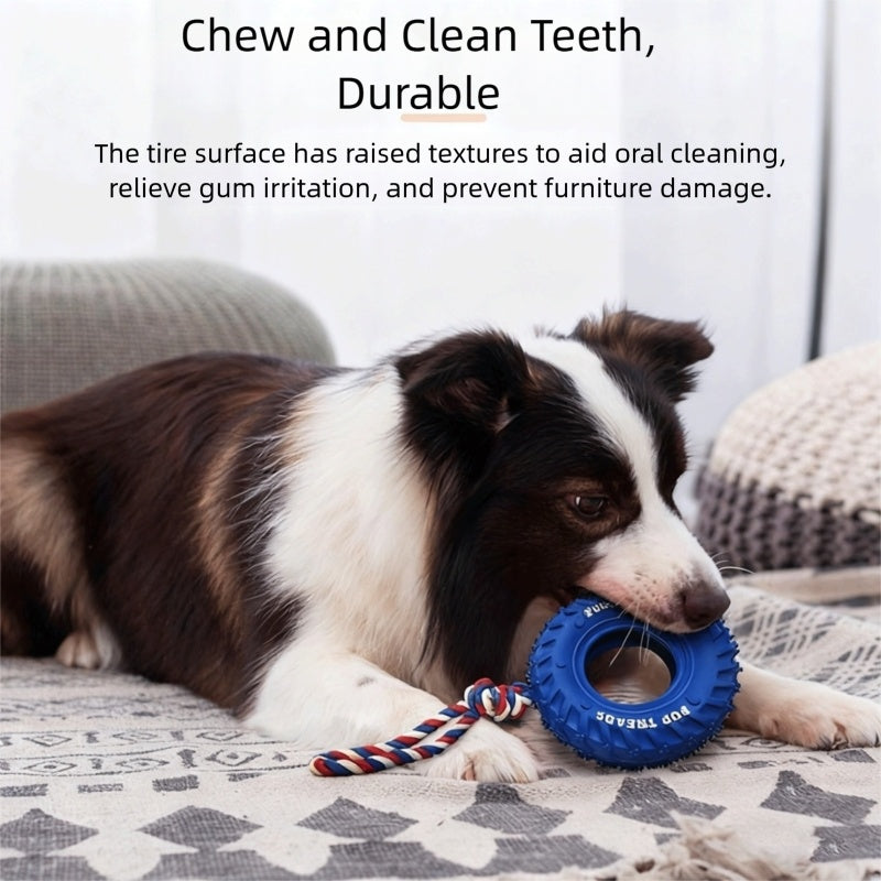 Dog Chew Toy With Rubber Tire & Tug Of War Rope For Medium Large Dogs Aggressive Chewers, Interactive Fetch Play Treat Dispenser Pull Toys