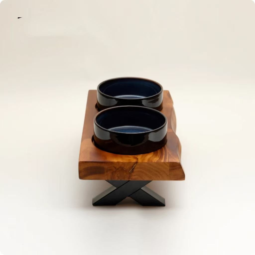 Anti-tumble Wooden Frame Ceramic Pet Bowl