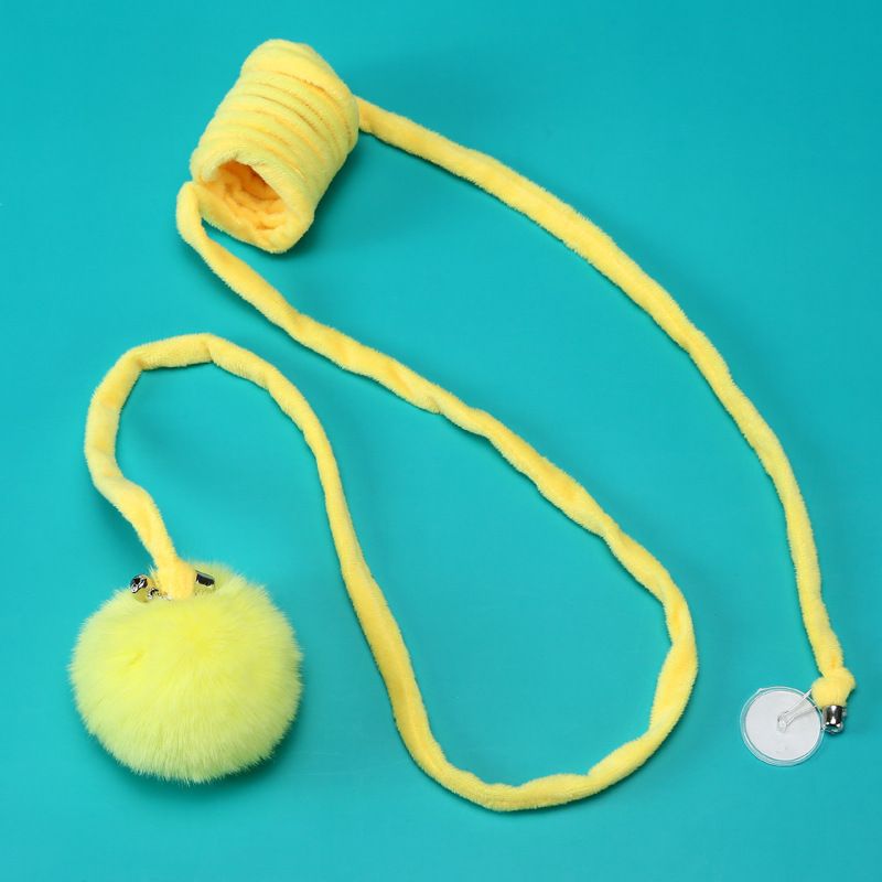 Cat Toy Suction Cup Spring Rabbit Fur Ball Retractable Elastic Rope Bite-Resistant Self-Entertainment Interactive Cat Teaser Pet Supplies