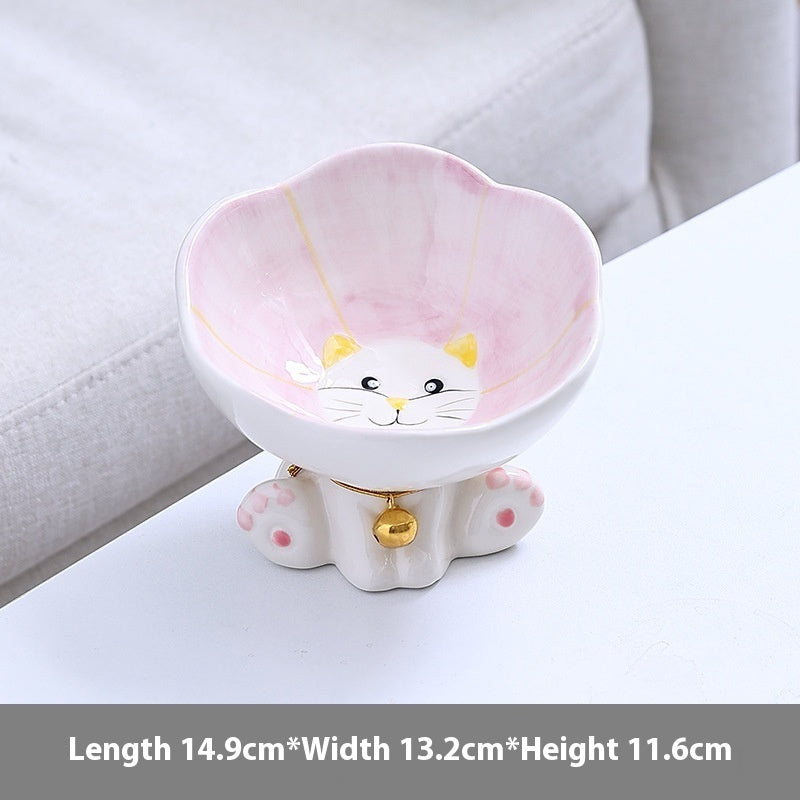 Flower Cute Cat Bowl Pet Bowl Anti-tumble Ceramic