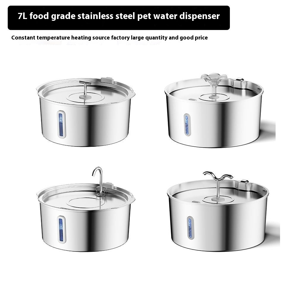 7L Stainless Steel Pet Water Dispenser Automatic Heating Dogs And Cats Water Feeder