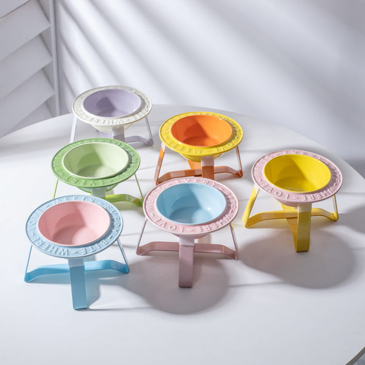 UFO Ceramic Cat Bowl Dog Bowl Rack Neck Protection Anti-tumble